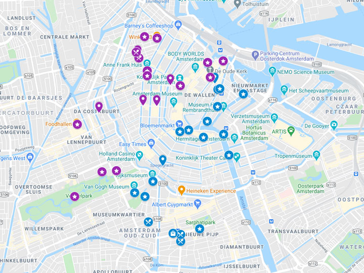 Google Maps snapshot of 2 days in Amsterdam itinerary.