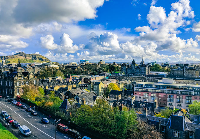 Edinburgh city skyline viewed during 2 days in Edinburgh itinerary.