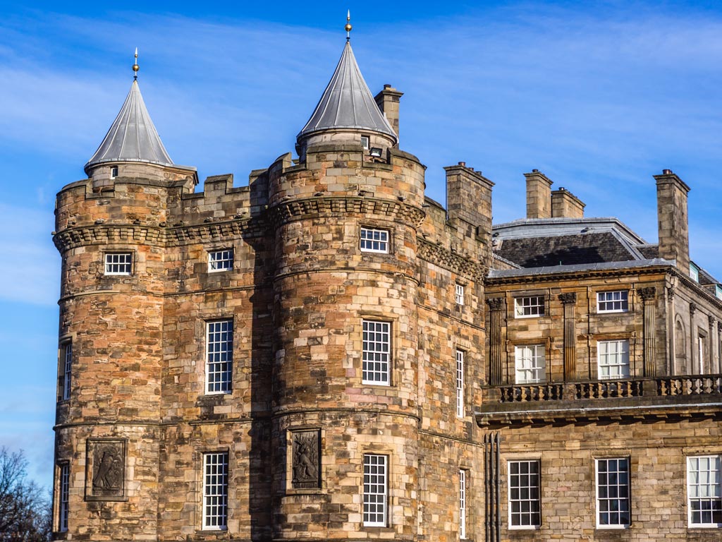 Close-up of Holyrood Palace facade.