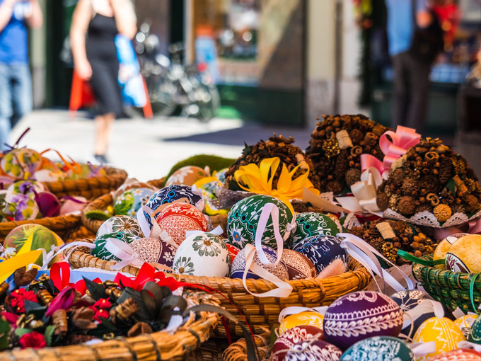 Colorful painted Easter eggs found when visiting Salzburg in spring.