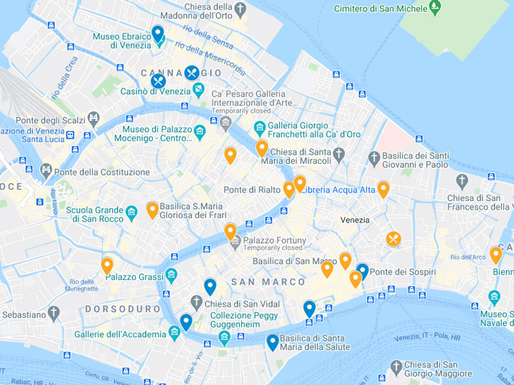 Google Maps snapshot of 2 days in Venice itinerary map.