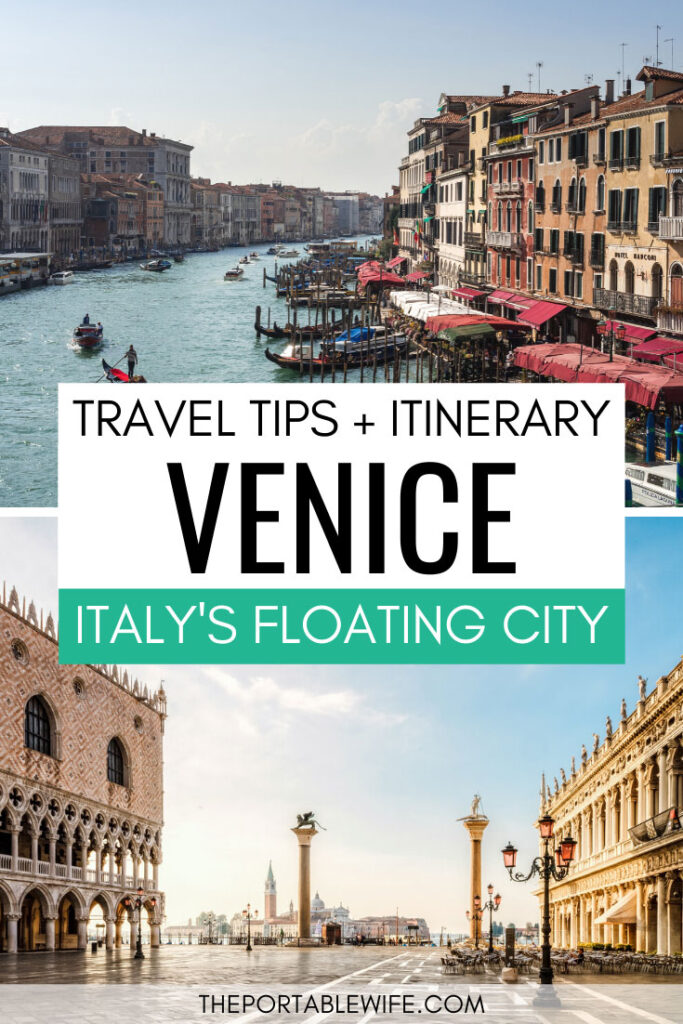 Travel tips + Itinerary Venice: Italy's Floating City - collage Grand Canal view and Piazza San Marco at sunrise
