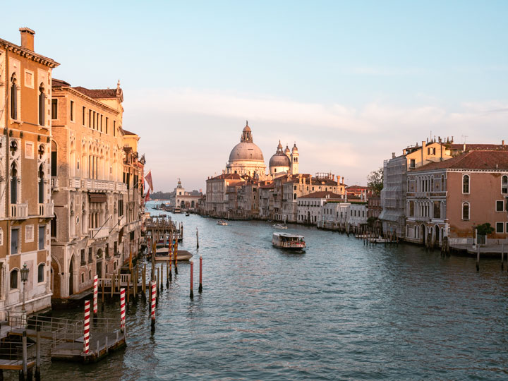 Sunset view of Venice Grand Canal from Ponte dell'Accademia, a classic 2 day Venice itinerary experience.