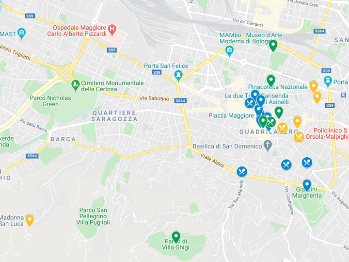 Google Maps snapshot of 3 days in Bologna itinerary