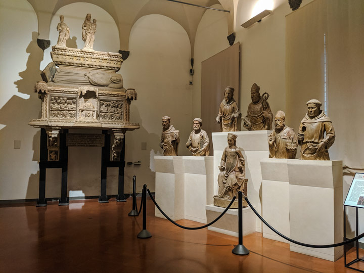 Roman marble statue display at Medieval Musuem, a must see during 3 days in Bologna