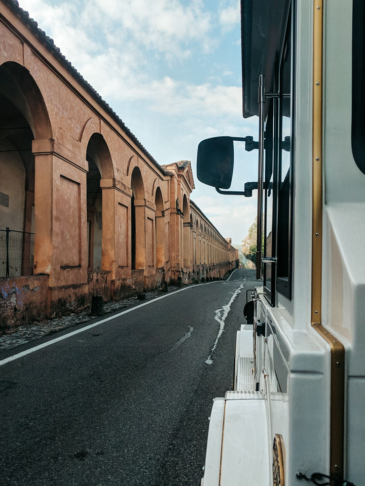 View of the Portico di San Luca from the San Luca Express