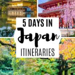 5 Days in Japan Itineraries - collage of gold temple, red shrine gate, and girl feeding deer