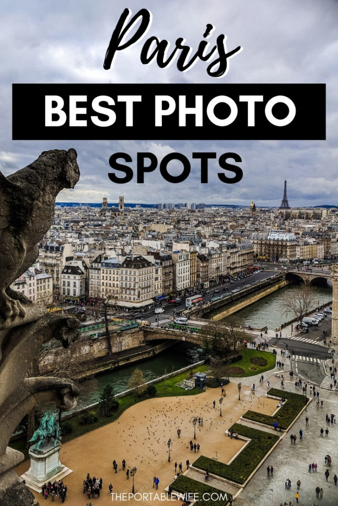 Birds-eye view of Paris city center, with text overlay - "Paris Best Photo Spots".