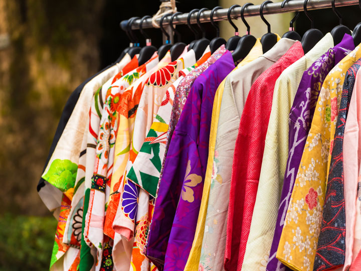 Colorful vintage kimono are the best souvenirs from Japan.