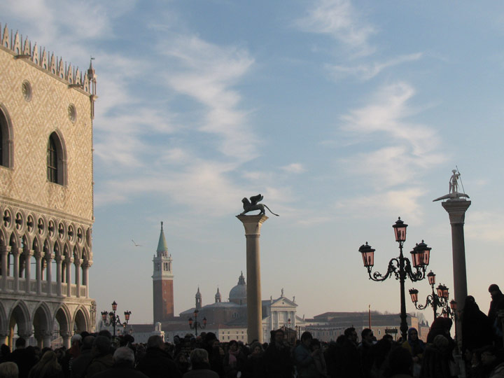 Venice square just before sunset during winter.