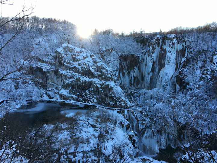 Snow and ice landscape at sunrise in Zagreb, one of the best Europe destinations to visit in winter.