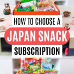 Collage of Japanese snack packages sticking out of boxes, with text overlay - "How to choose a Japan snack subscription".