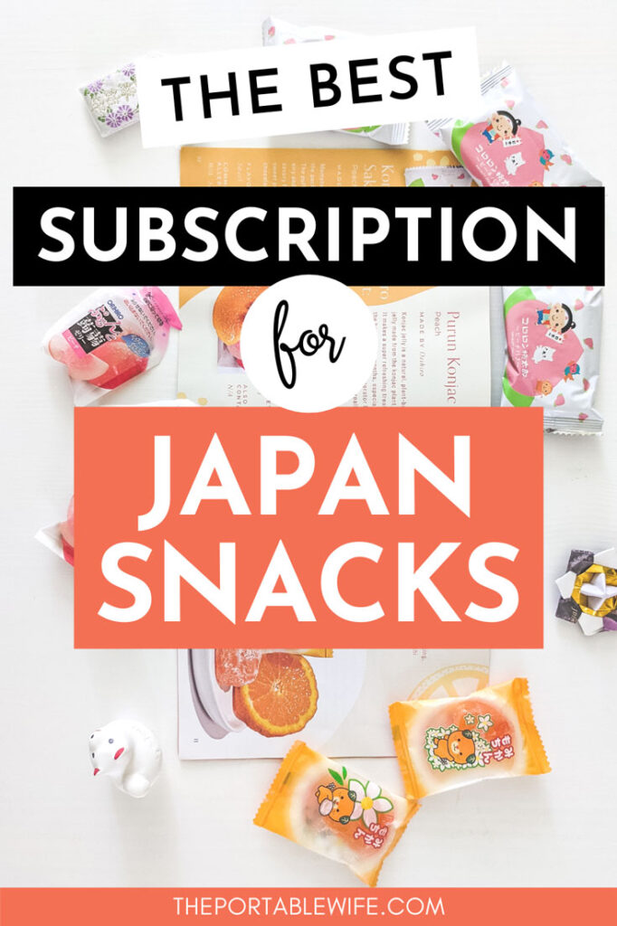 Colorful Japanese candies on table, with text overlay - "The best subscription for Japan snacks".