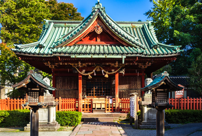 Facade of Ozaki Shrine in Kanazawa Japan.