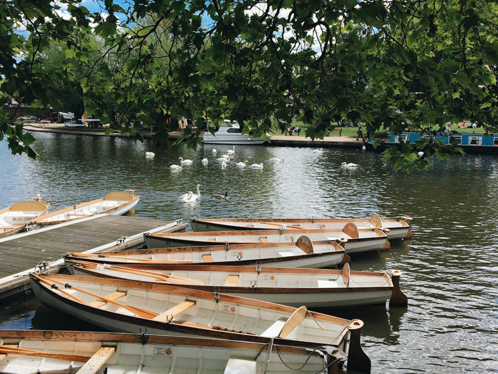 Paddle boats on river in Stratford-upon-Avon, a popular easy day trip from London by train.