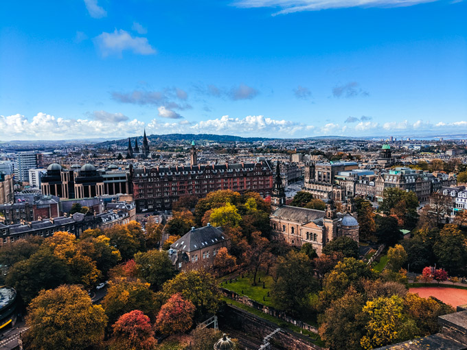 Birds-eye view of Edinburgh in October.