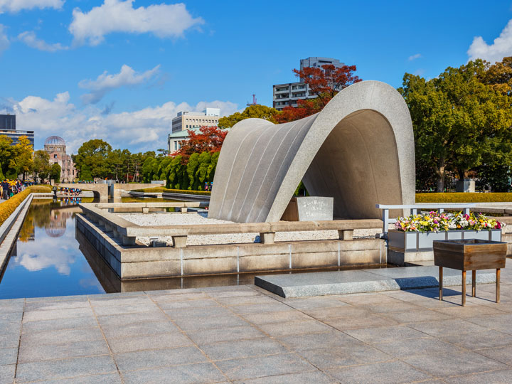 Hiroshima Peace Memorial Park with partly cloudy sky, one of the most famous things in Japan.