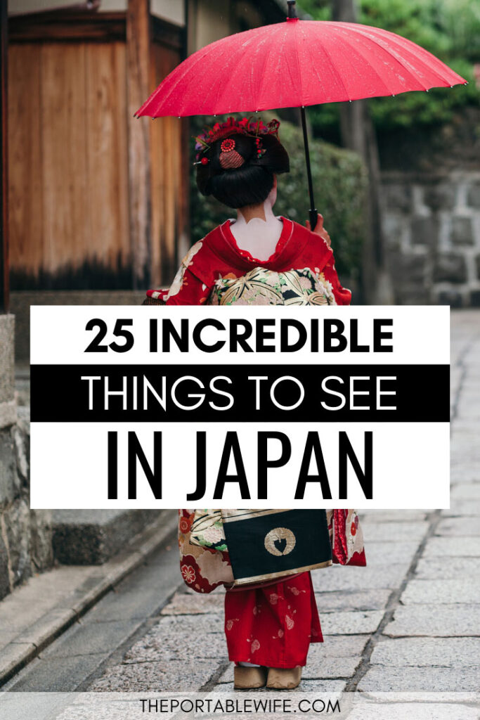25 Incredible Things to See in Japan - geisha with red umbrella walking down street