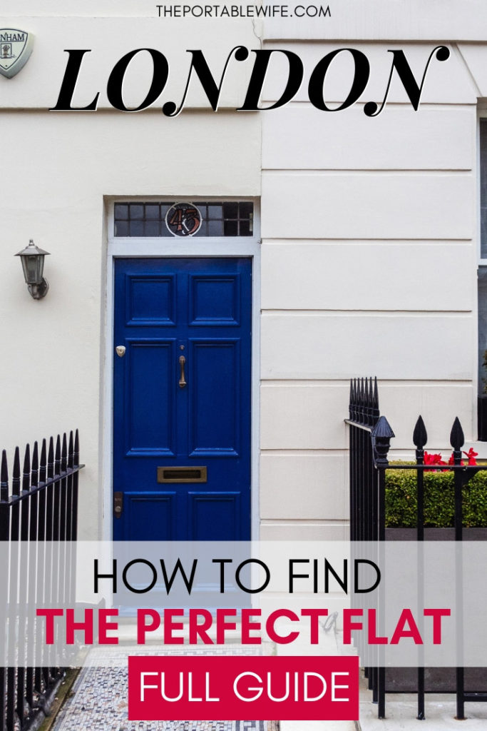 White house with blue door, with text overlay - "How to find the perfect flat in London: full guide".