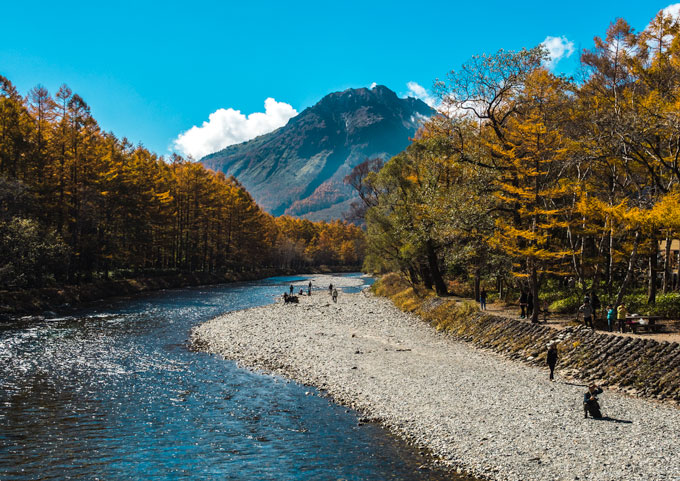 Mt. Yakedake, one of the first views you see when entering Kamikochi hiking area