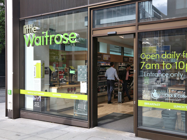 Front glass exterior of Little Waitrose in London.