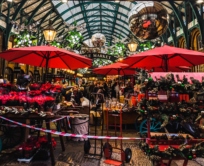 Covent Garden London at Christmas time.