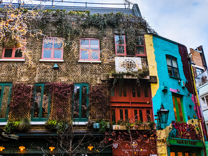 Inside courtyard of Neal's Yard London, a stop on this London 4 day itinerary.