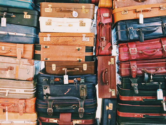 Stack of vintage suitcases.