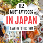 12 Must Eat Foods in Japan and Where to Find Them - collage of okonomiyaki, matcha ice cream, and sushi rolls