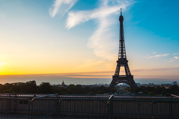 Eiffel Tower Paris at sunrise.