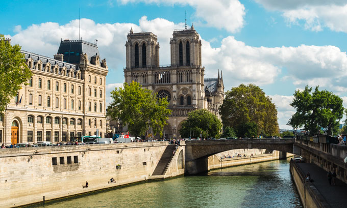 A view of Notre Dame from across the Seine.