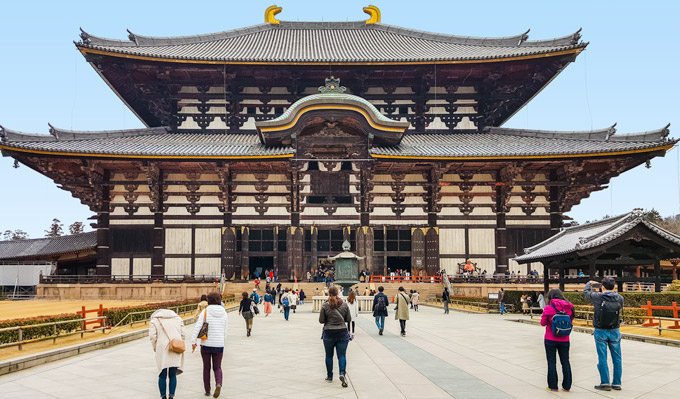 Todaiji Temple Nara Japan with people standing in front.