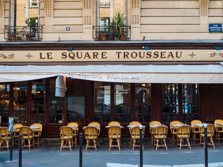 Le Square Trousseau cafe outdoor seating area in Paris.