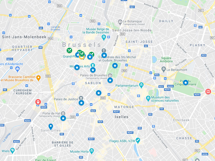 Google Mapě snímek jeden den v Bruselu itinerář