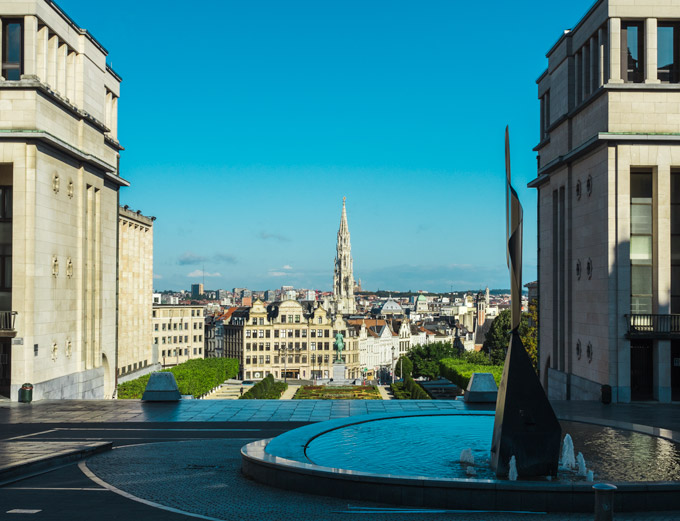 Top of Mont des Arts with view overlooking Brussels city center.