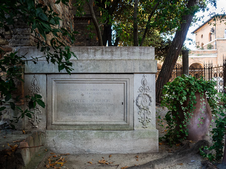Stone memorial outside of Dante Alighieri's tomb in Ravenna