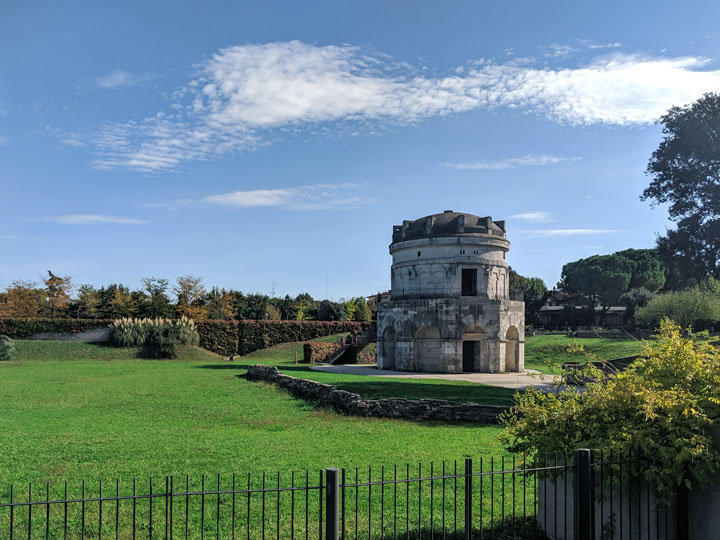 Ravenna Mausoleo di Teodorico in the park on a sunny day.