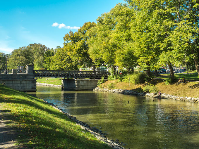 Stockholm Kunglinga Park Canal with bridge crossing.