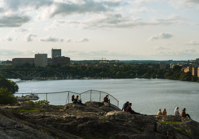 Skinnarviksberget Overlook at sunset viewed at the end of One Day in Stockholm.