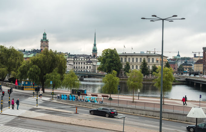 Stockholm Stromma street and waterway on cloudy day.