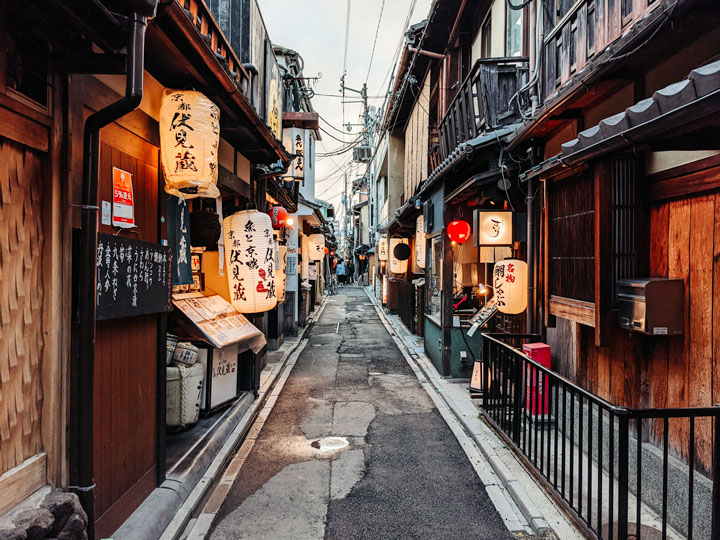 Historic Japanese lantern alley, part of Osaka Kyoto Nara itinerary.