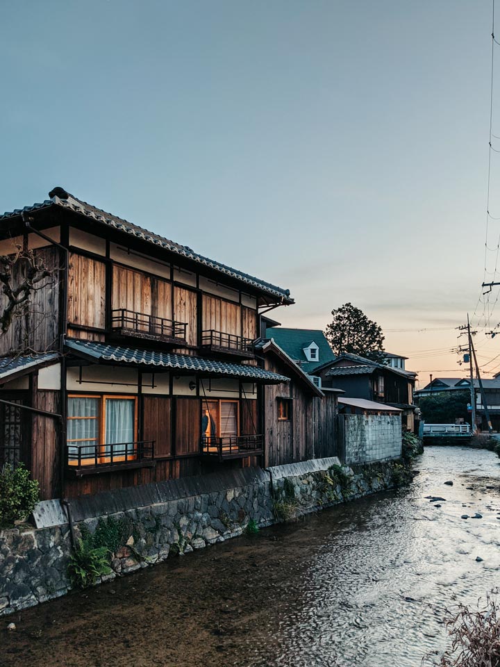 Kyoto old wooden house on canal