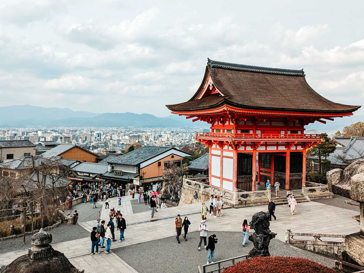 View over Kyoto city from Kiyomizudera main gate area as seen during Osaka Kyoto Nara itinerary.