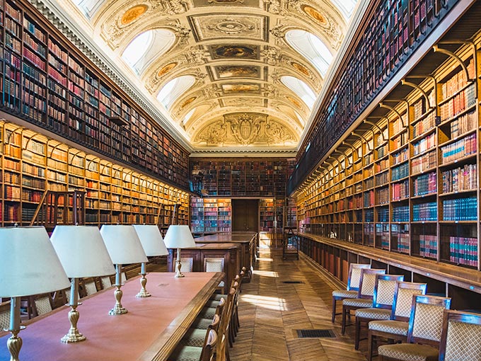 4 day Paris itinerary - Luxembourg Library interior lined with bookshelves.