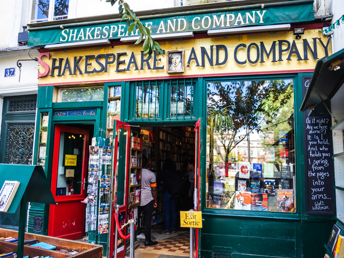 Exterior of Shakespeare and Company bookstore.