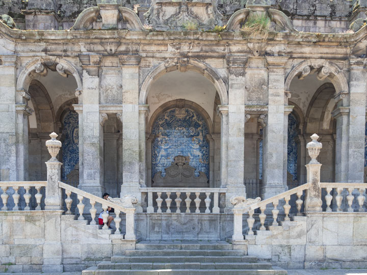 Side steps of Porto Cathedral with azulejo tiles.