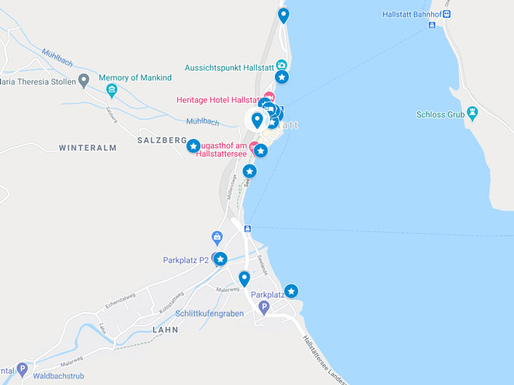 Google Maps snapshot of Hallstatt day trip itinerary map.