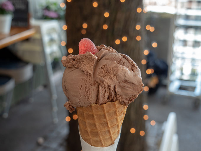 Chocolate ice cream cone in Stockholm.