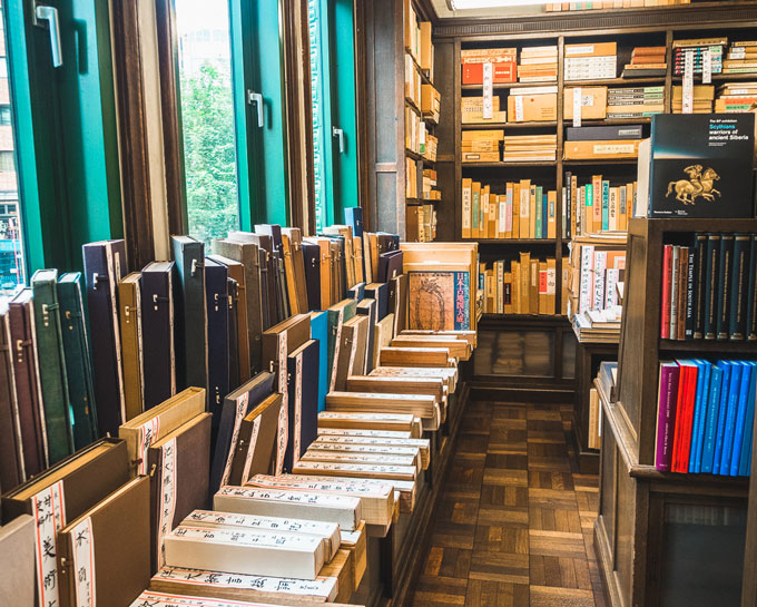 Interior of Isseido Booksellers in Jinbocho Tokyo.