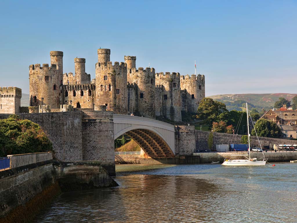 View of Conwy Castle from across waterfront.